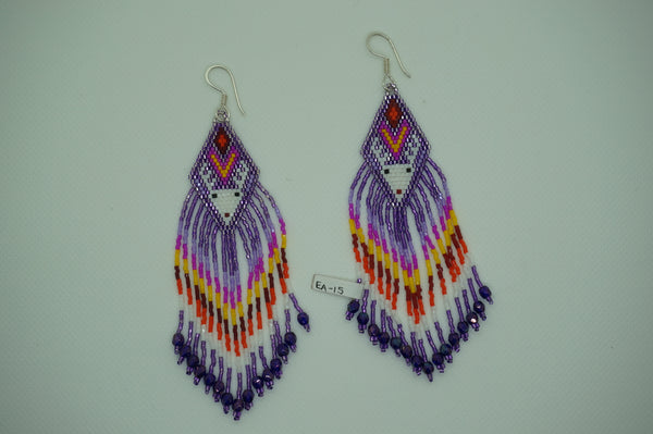 Huichol Deer -beaded Earrings /Purple