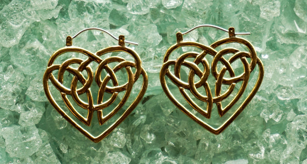 Celtic Heart Earrings - brass