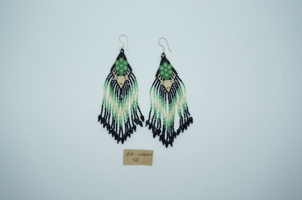 Huichol Deer- Beaded Earrings Green