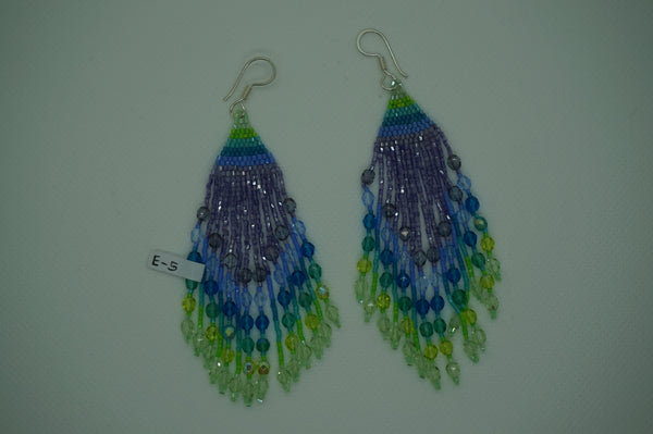 Huichol beaded earrings - purple/blue/green