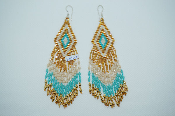 Huichol earrings - Gold/Turquoise/White